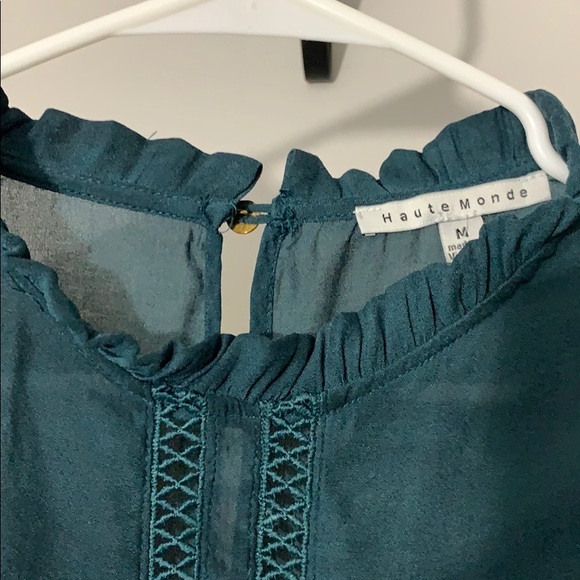 🤑HAUTE MONDE turquoise long sleeved blouse - Picture 5 of 8